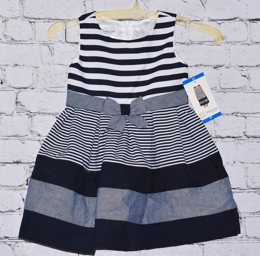 Bonnie Jean Girls Dress 2T Jacki O Style Sleeveless Striped Dress Navy & White